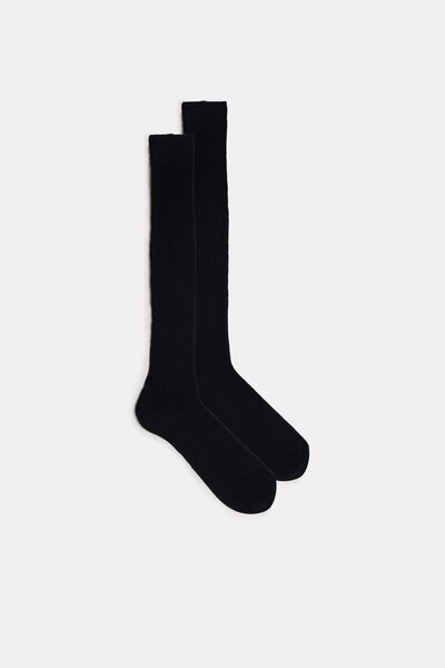 Intimissimi Calze Lunghe in Cotone Filo di Scozia a Coste Uomo Blu Taglia 44-45