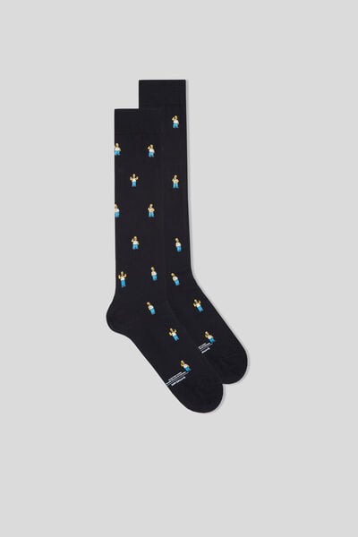 Intimissimi Calcetines Largos de Algodón Homer de Los Simpson Hombre Azul Tamaño 40-41