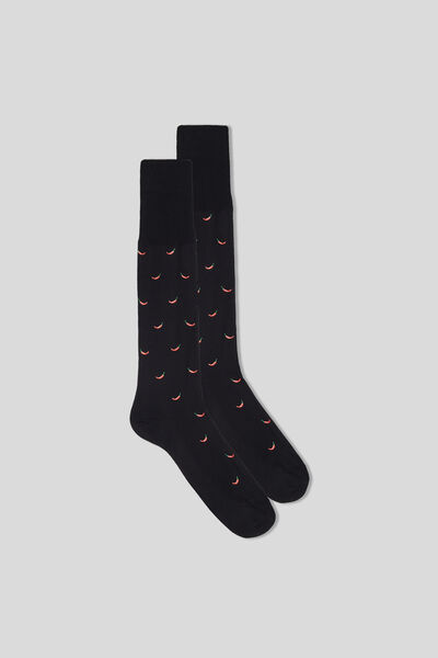 Intimissimi Calcetines Largos de Algodón de Hilo de Escocia Estampados Hombre Negro Tamaño 40-41