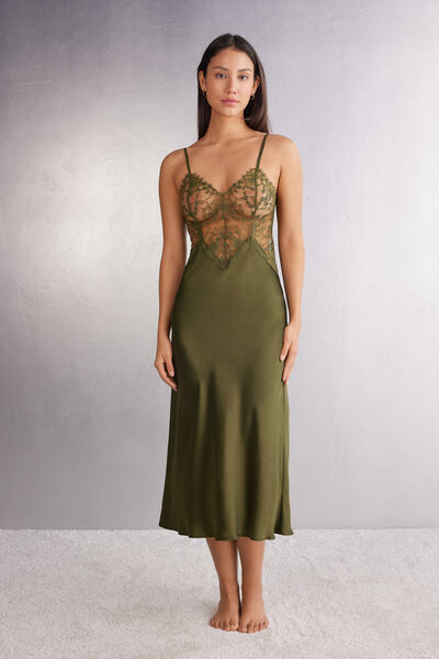 Intimissimi Combinación Larga Seda y Encaje Imaginary Journey Mujer Verde Tamaño S