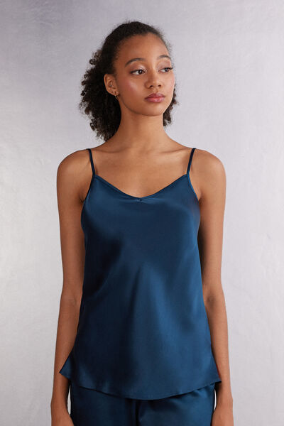 Intimissimi Top in Raso di Seta con Scollo a V Donna Blu Taglia S