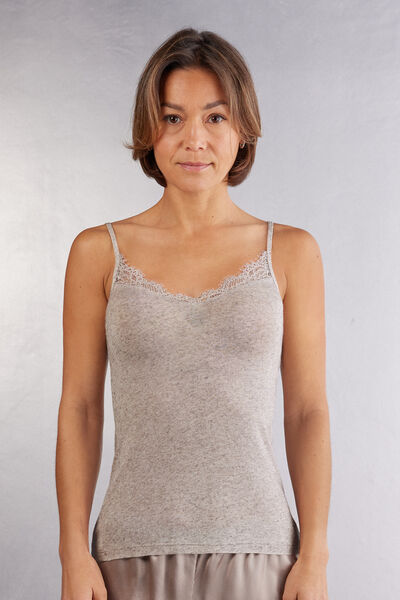 Intimissimi Top in Modal Ultralight con Cashmere con Pizzo Donna Naturale Taglia M