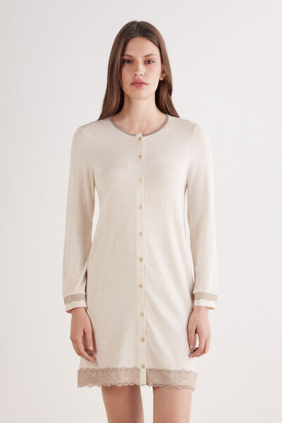 Intimissimi Camisón Abierto con Detalles de Encaje Mujer Natural Tamaño M