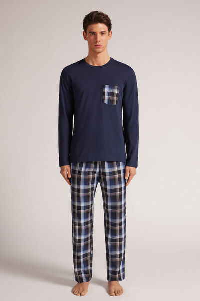 Cotton and Check Cloth Full Length Pajamas Man Blue Size XL - Intimissimi - Modalova