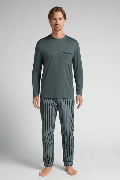 Intimissimi Pijama Largo de Algodón Premium Mercerizado y Tela Estampado Rayas Hombre Verde Tamaño XXL