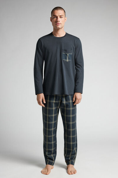 Intimissimi Pijama Largo de Algodón y Tela Estampado Cuadros Hombre Azul Tamaño L