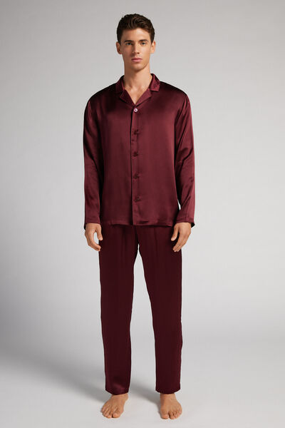 Intimissimi Pijama Largo de Seda con Ribete Hombre Rojo Tamaño L