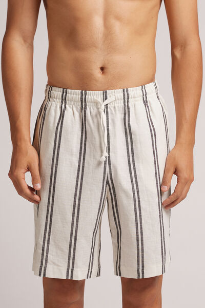Intimissimi Pantalone Corto in Lino e Cotone a Fantasia Macro Riga Uomo  Taglia XXL