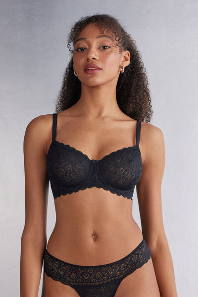 Intimissimi Reggiseno a Balconcino Daniela in Pizzo Donna Nero Taglia 3D