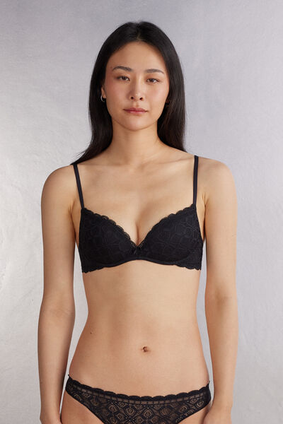 Intimissimi Reggiseno Super Push-Up Gioia in Pizzo Donna Nero Taglia 4C