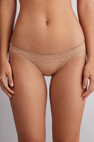 Intimissimi Braga Brasileña de Encaje y Microfibra Mujer Natural Tamaño L