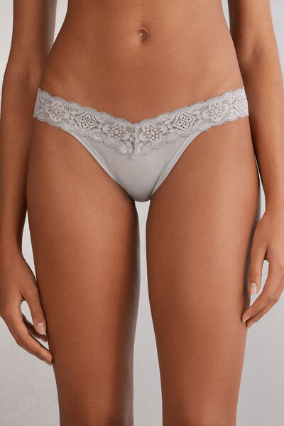 Intimissimi Brasileña de Encaje y Microfibra Estilo de los Años 80 Mujer Gris Claro Tamaño L