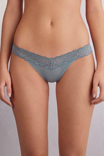 Intimissimi Brasileña de Encaje y Microfibra Estilo de los Años 80 Mujer Azul Tamaño S