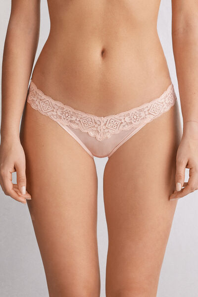 Intimissimi Brasileña de Encaje y Microfibra Estilo de los Años 80 Mujer Rosa Tamaño M