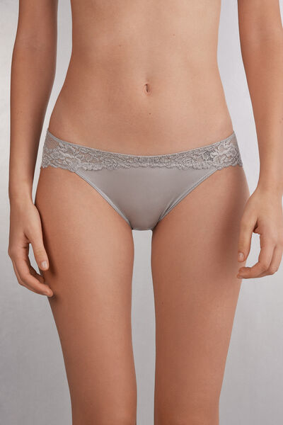 Intimissimi Braga transparente en parte trasera con microfibra y encaje Pretty Flowers Mujer Gris Claro Tamaño XL