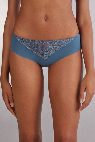 Intimissimi Braguita de algodón sin costuras con encaje Mujer Azul Tamaño S