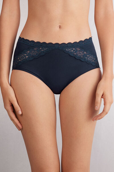 Semi-High Rise Cotton and Lace Panties Woman Blue - Intimissimi - Modalova