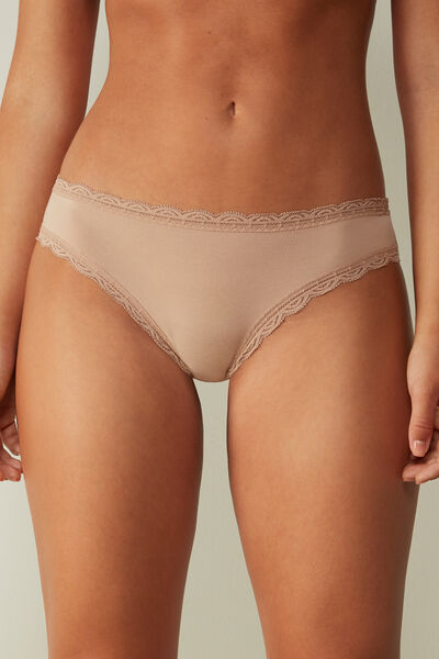 Intimissimi Slip in Cotone e Pizzo Donna Naturale Taglia 7