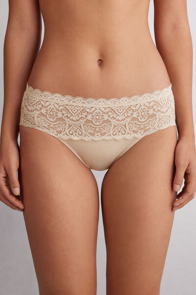 Cotton Lace Panties Woman Natural - Intimissimi - Modalova