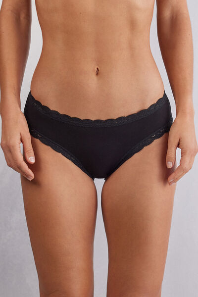 Intimissimi Braga de blonda con encaje y algodón Mujer Negro Tamaño XXL