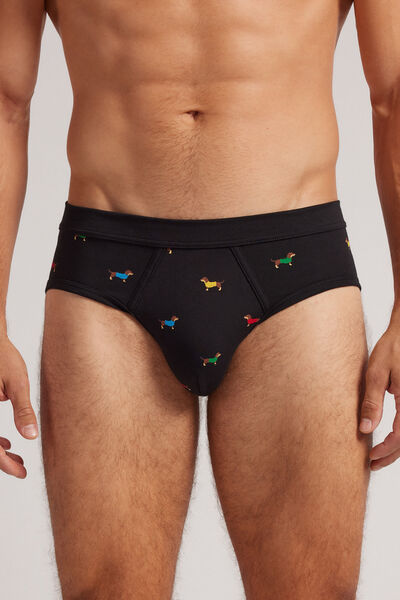 Dachshund Print Superior Cotton Briefs Man Black - Intimissimi - Modalova
