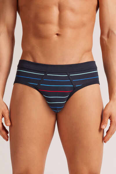 Multicolored Stripe Print Superior Cotton Briefs Man Blue - Intimissimi - Modalova