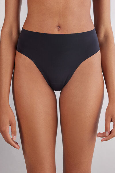 Intimissimi Perizoma a Vita Alta in Microfibra Ultralight Senza Cuciture Donna Nero Taglia 4