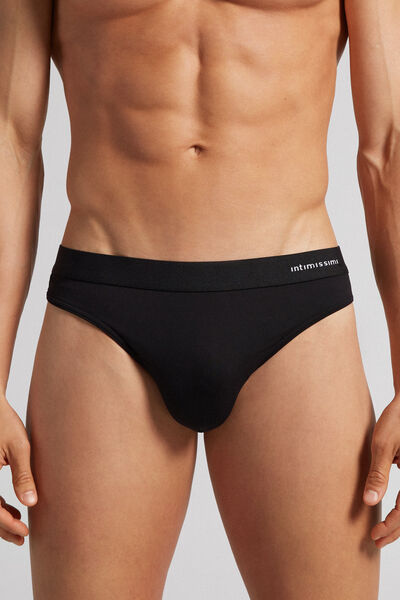 Logo Detailed Microfiber Thong Man Black - Intimissimi - Modalova
