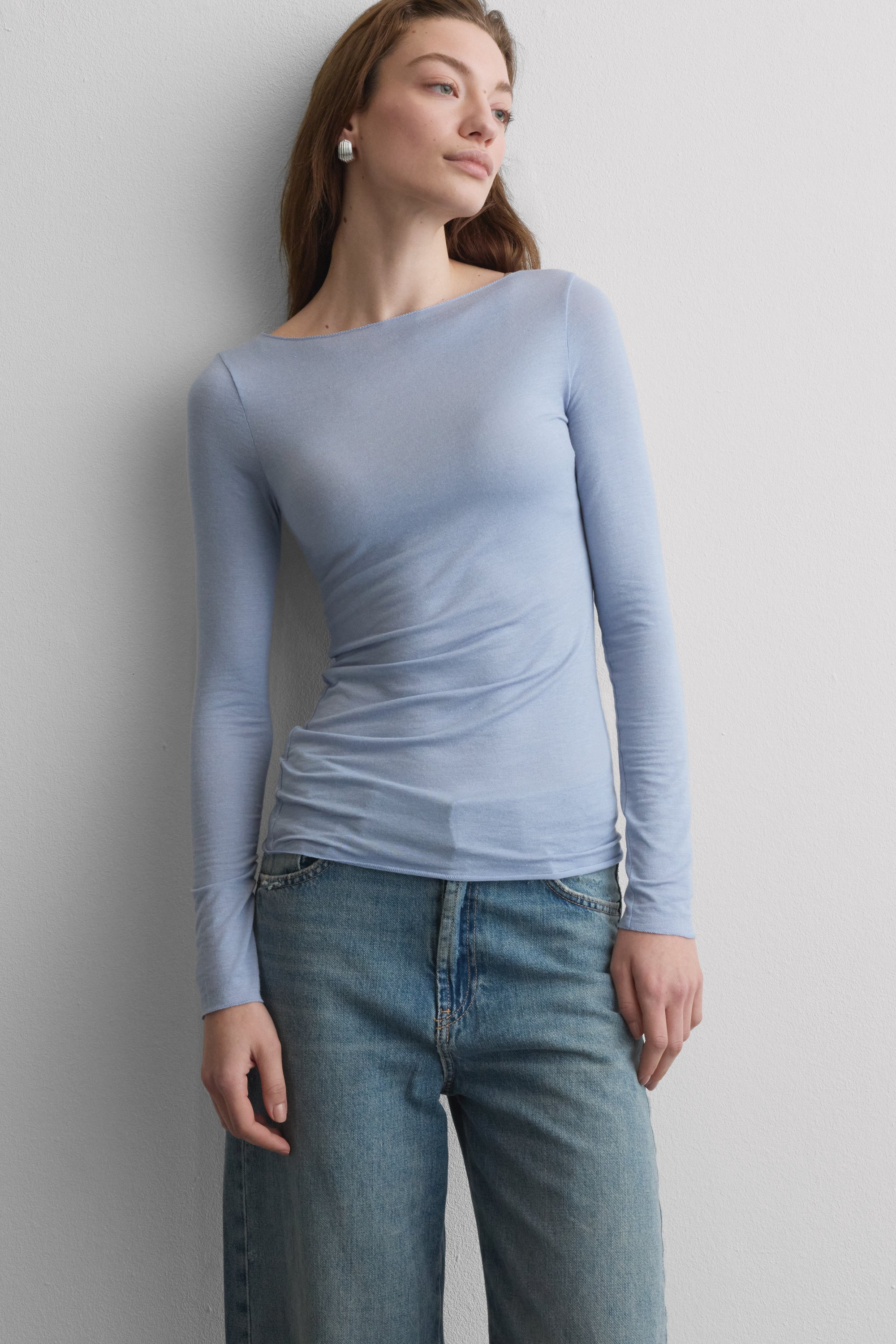 ボートネック モダール カシミヤ ウルトラライト トップス