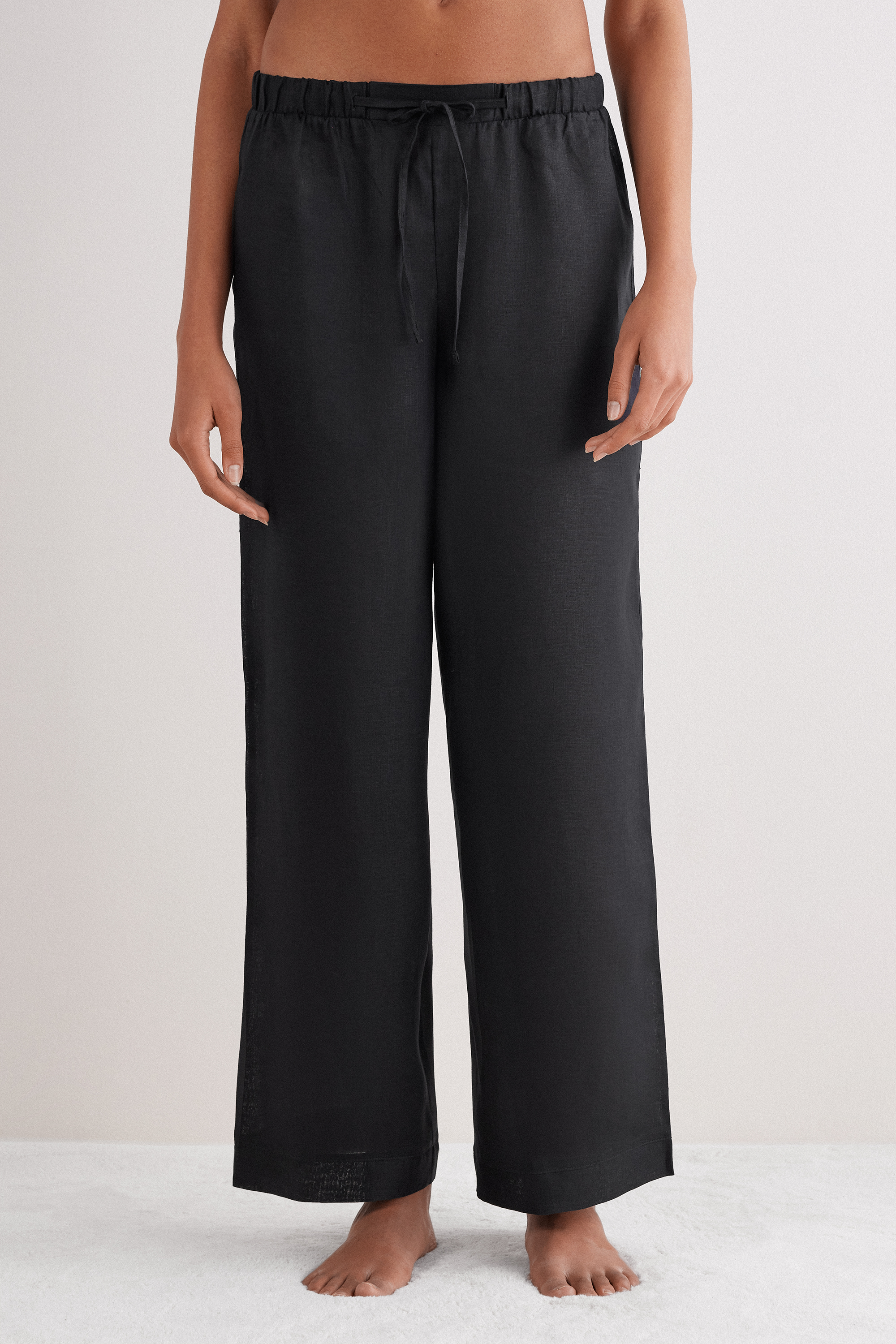 The Pure Linen リネンファブリック ドローストリング ロングパンツ