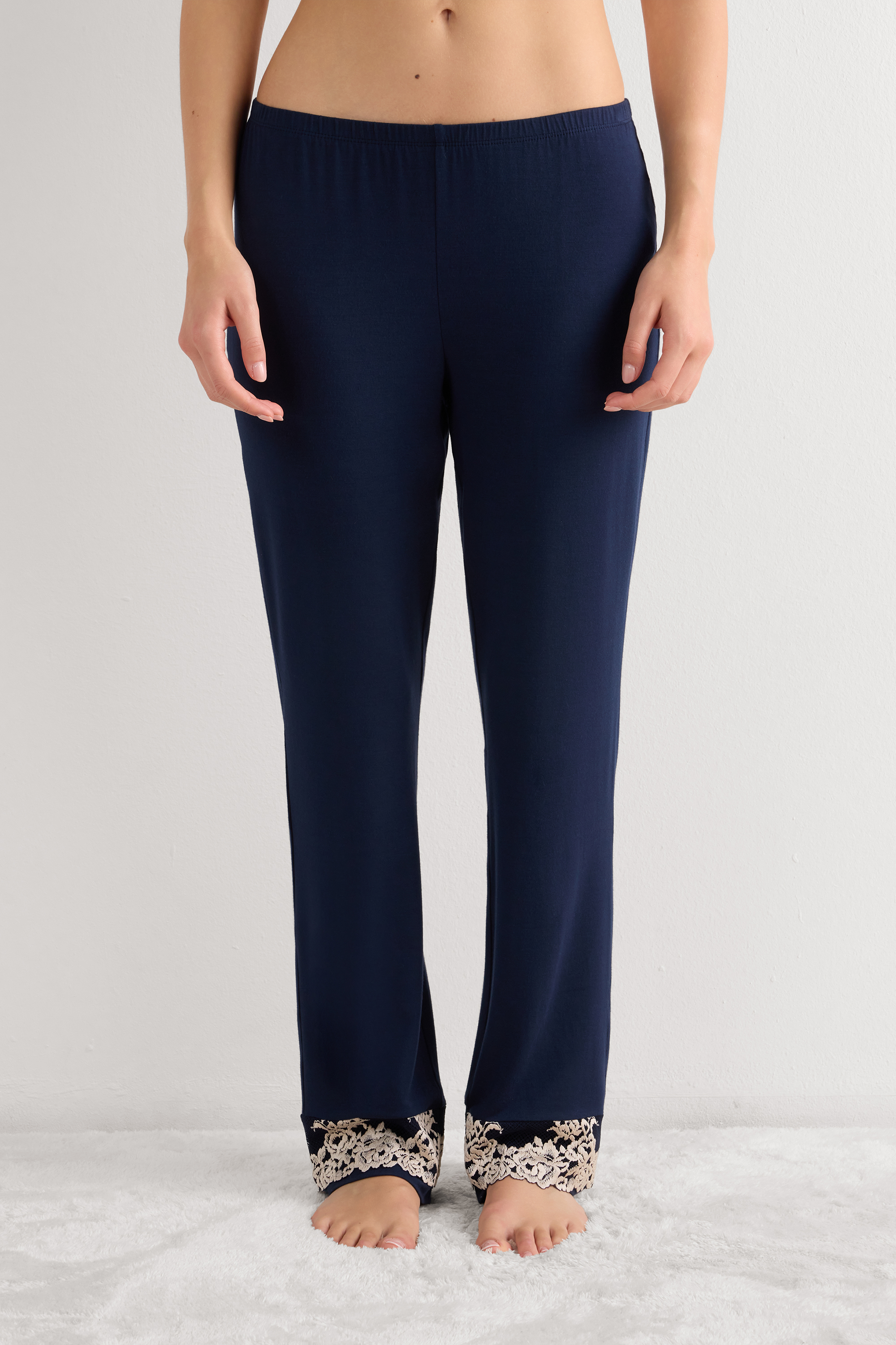 Pretty Flowers モダール レースヘム ロングパンツ