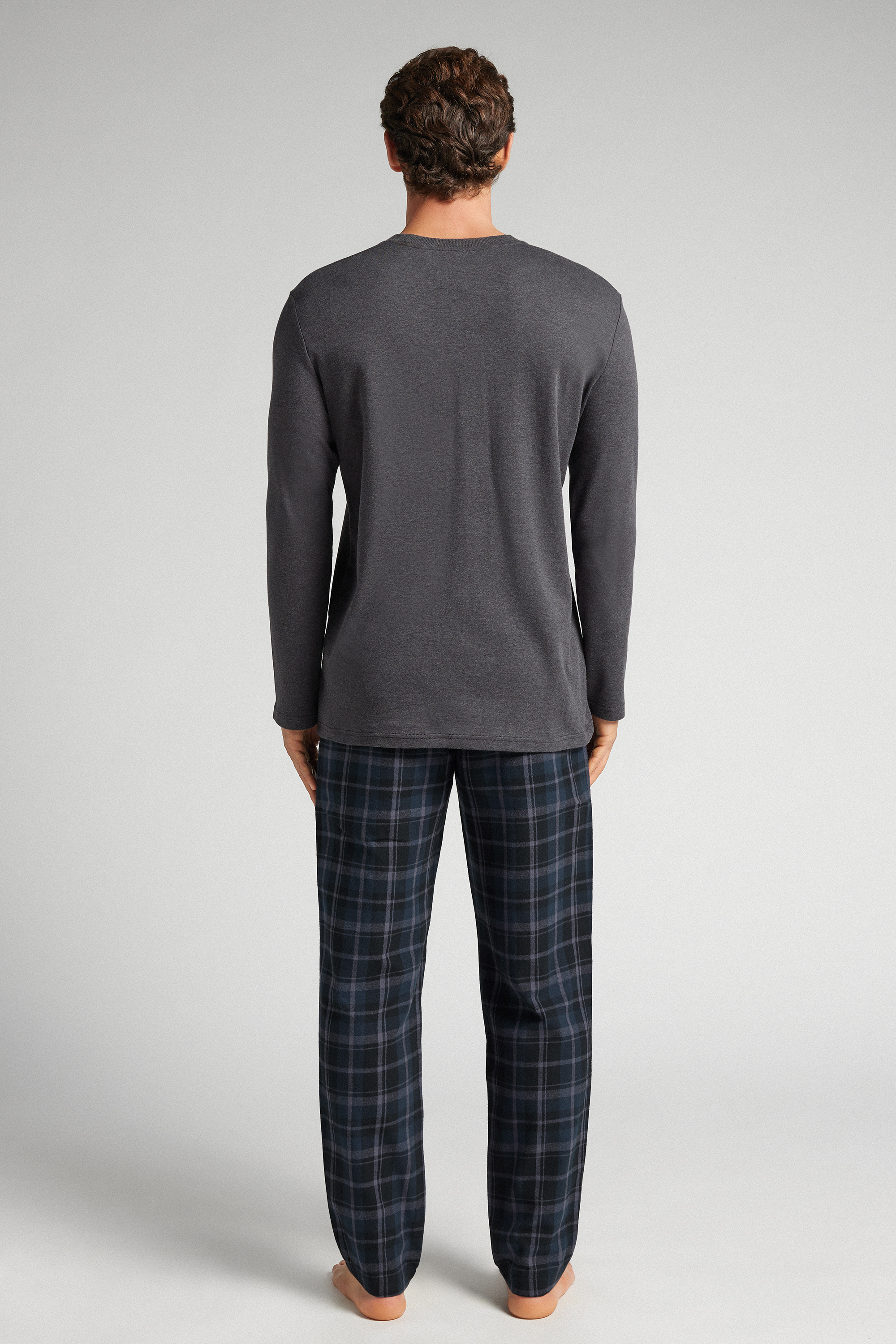 コットン チェック柄プリント ロングパジャマ