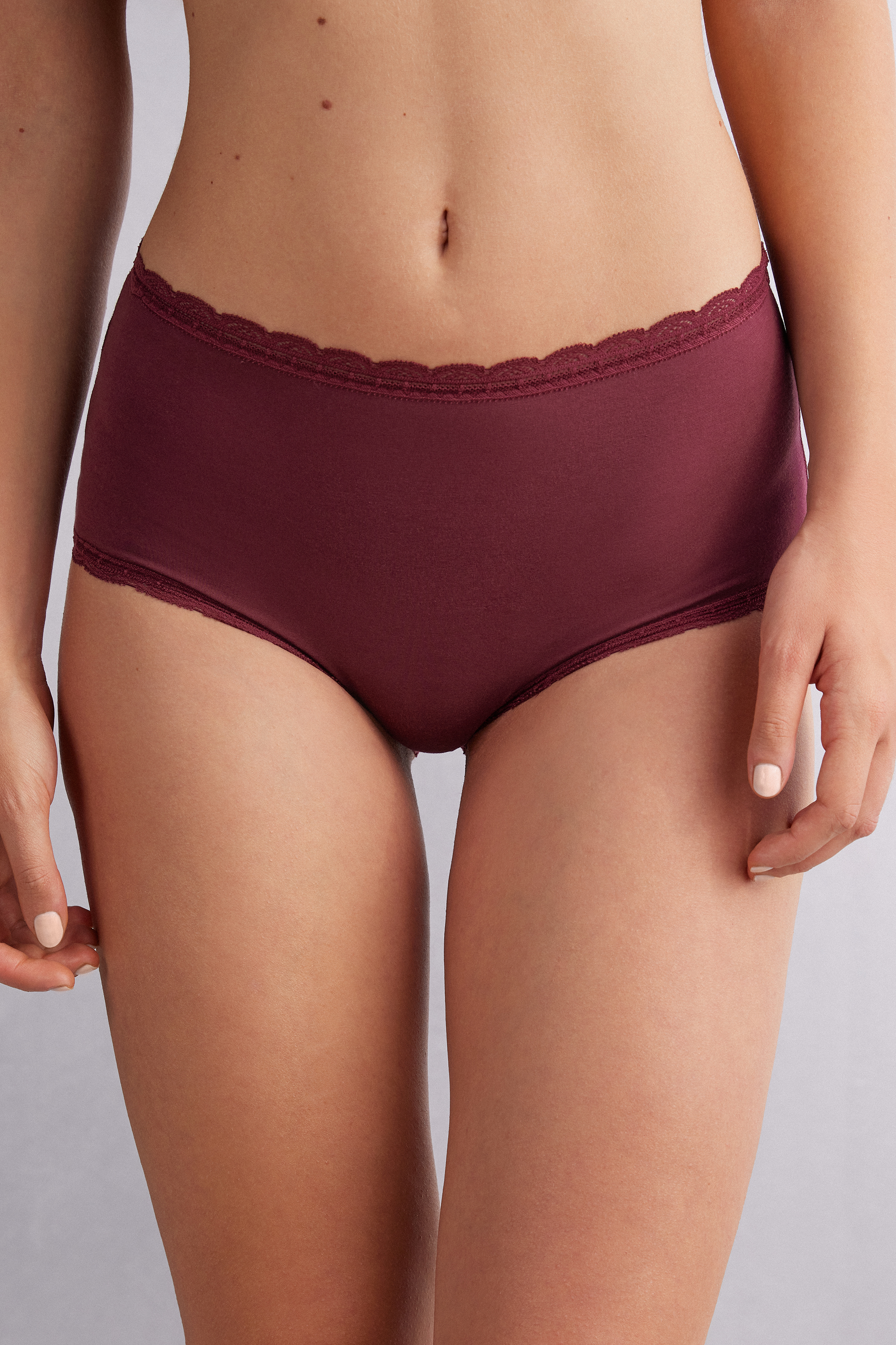 High-waisted cotton and lace french knickers