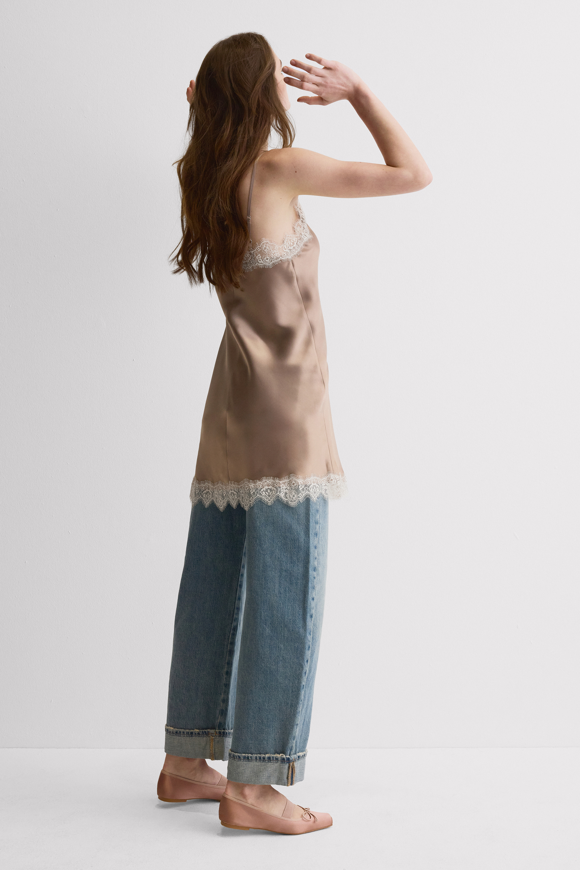 コントラスト シルク＆レース スリップ