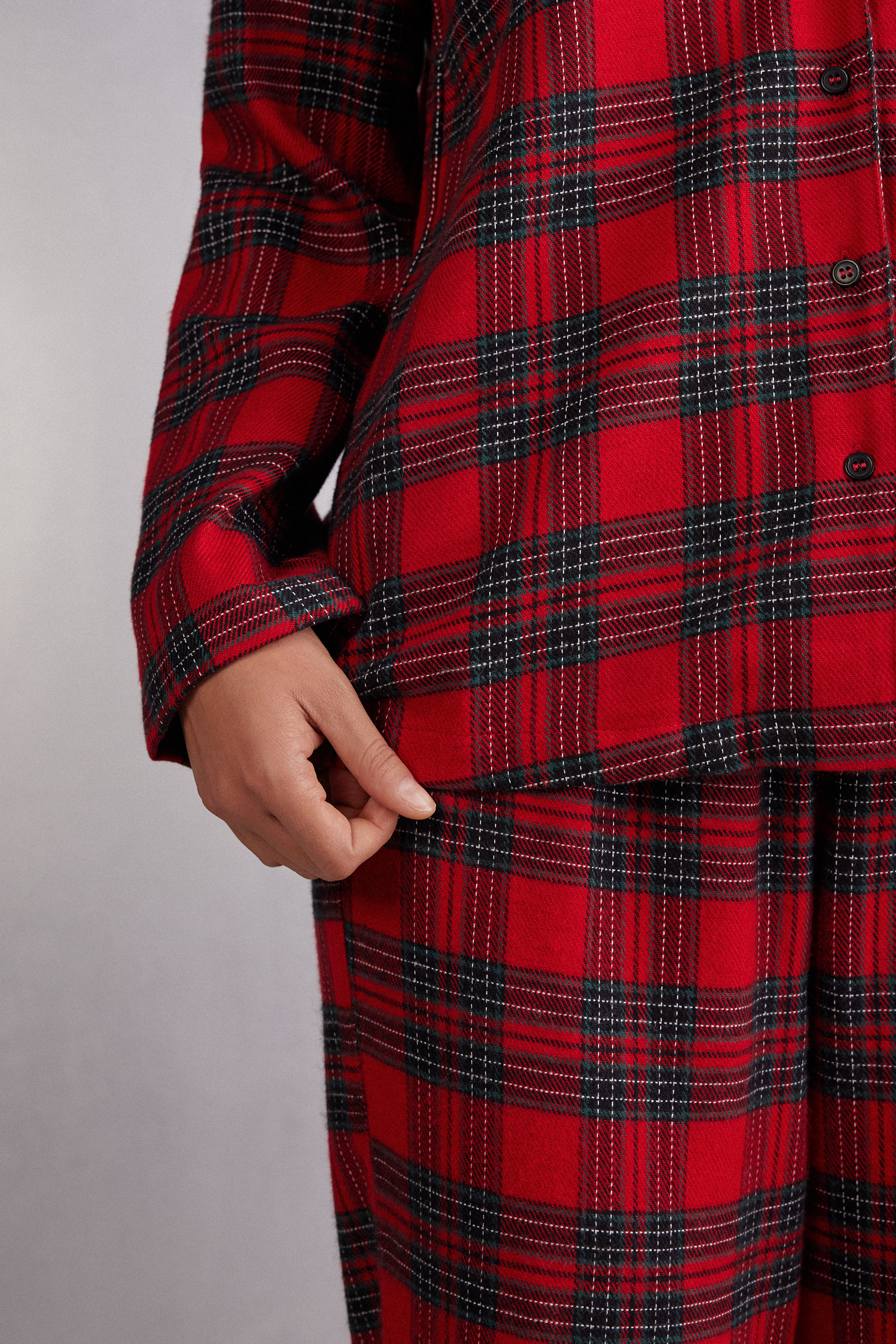 タータン 起毛ファブリック カップル ロングパジャマ