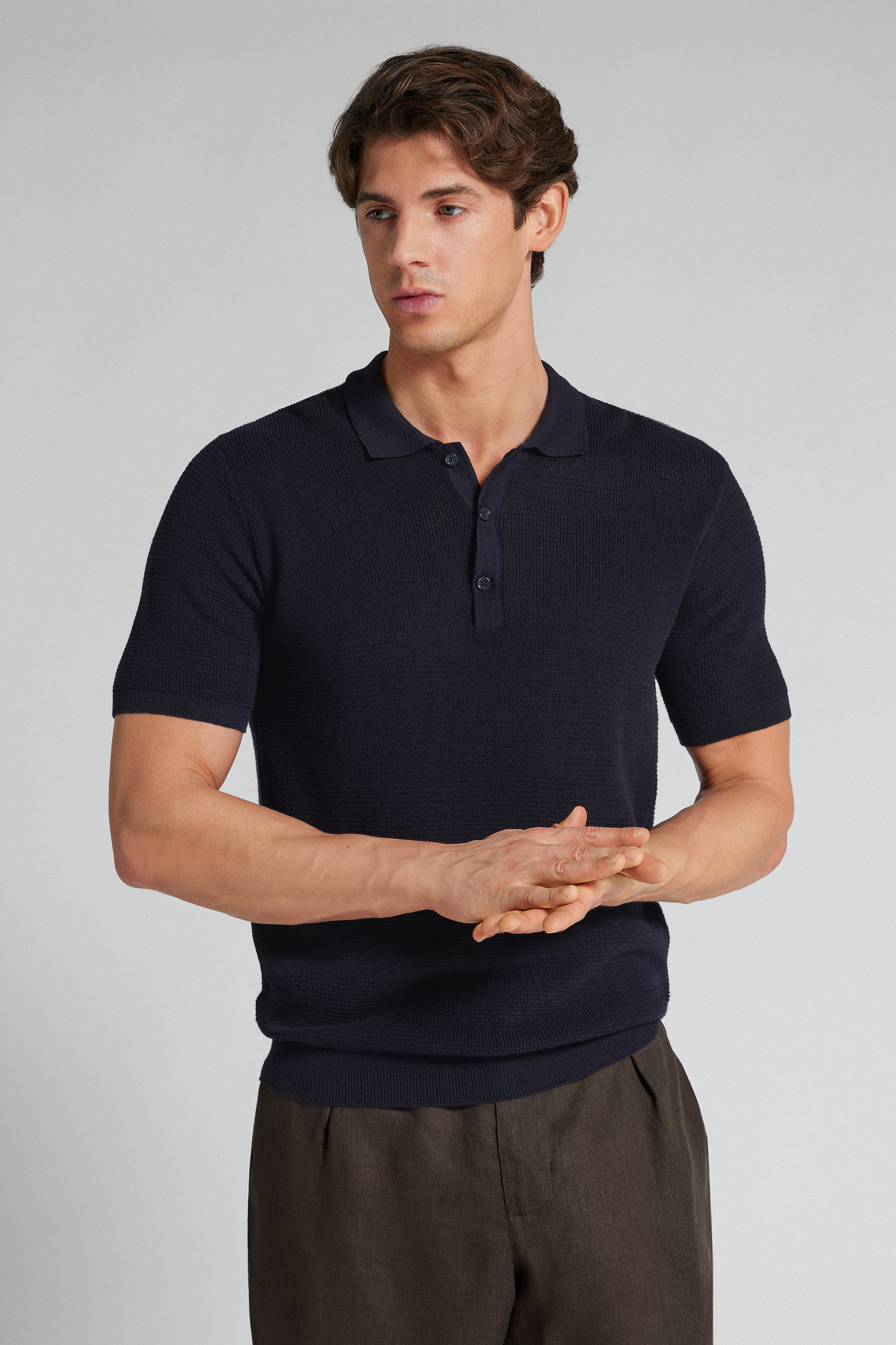 メンズ カットワーク コットン100% ポロシャツ