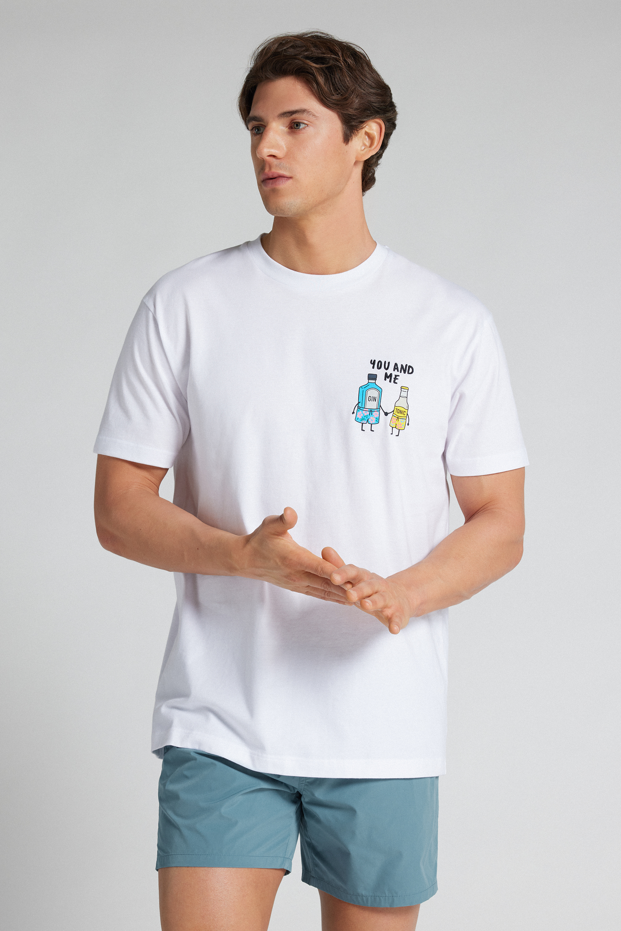 You&Me エンブロイダリープリント コットン100% Tシャツ