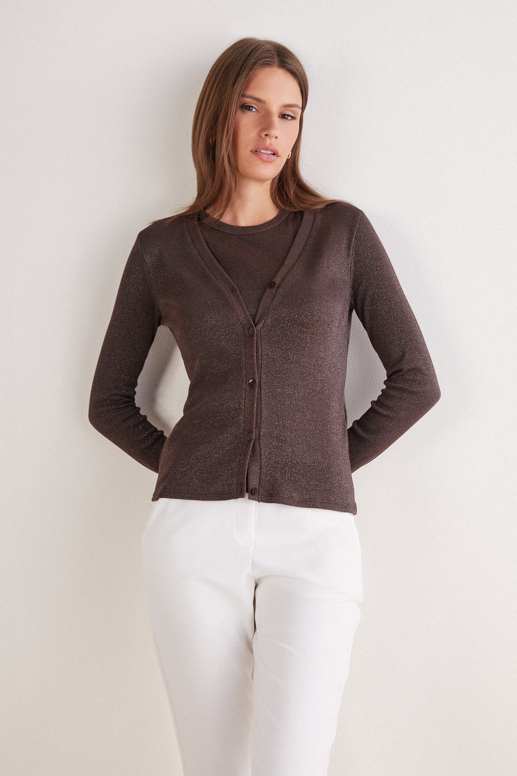 ラメ コットンリブ カーディガン