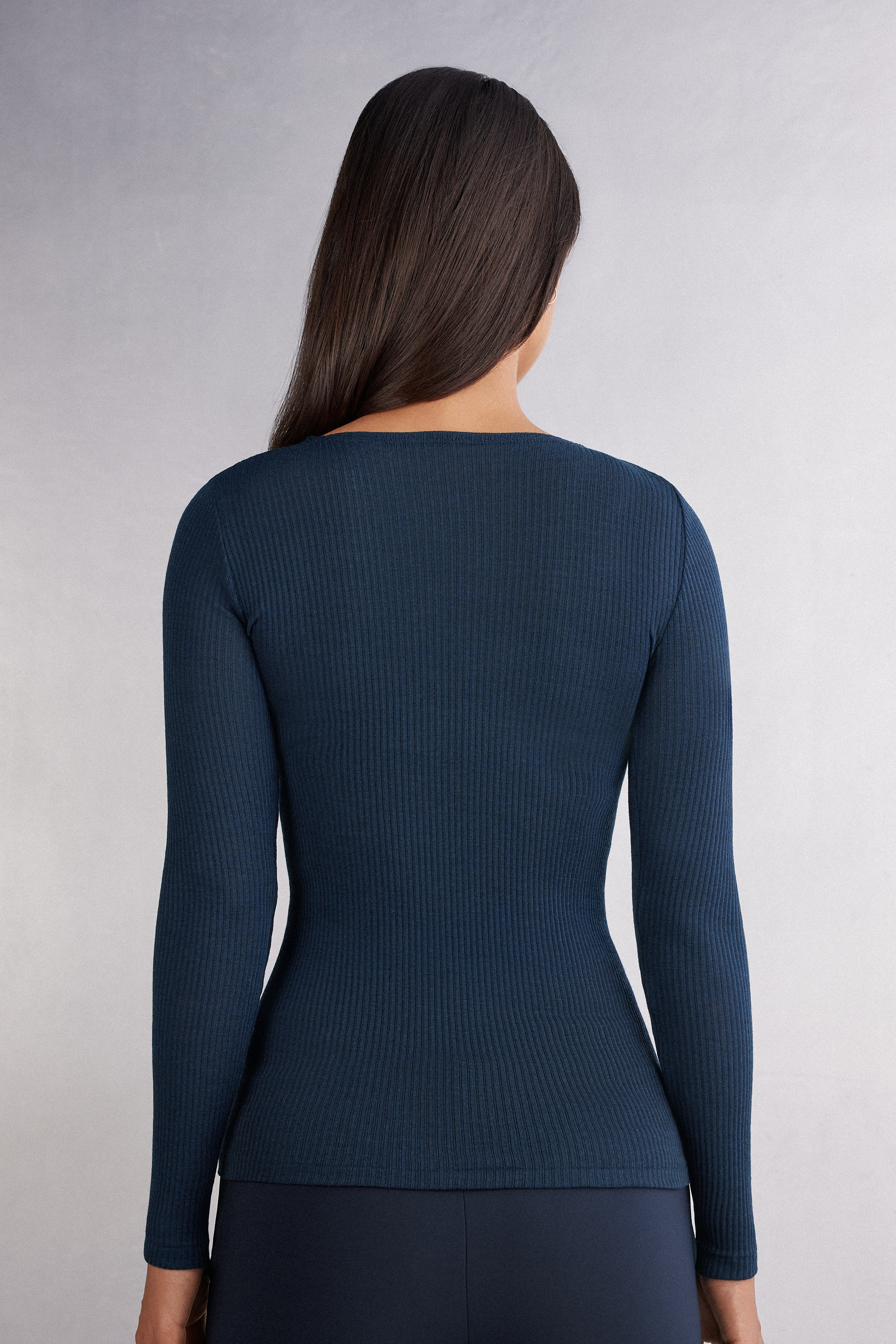 ウール＆シルク ラウンドネック ロングスリーブ ワイドニット