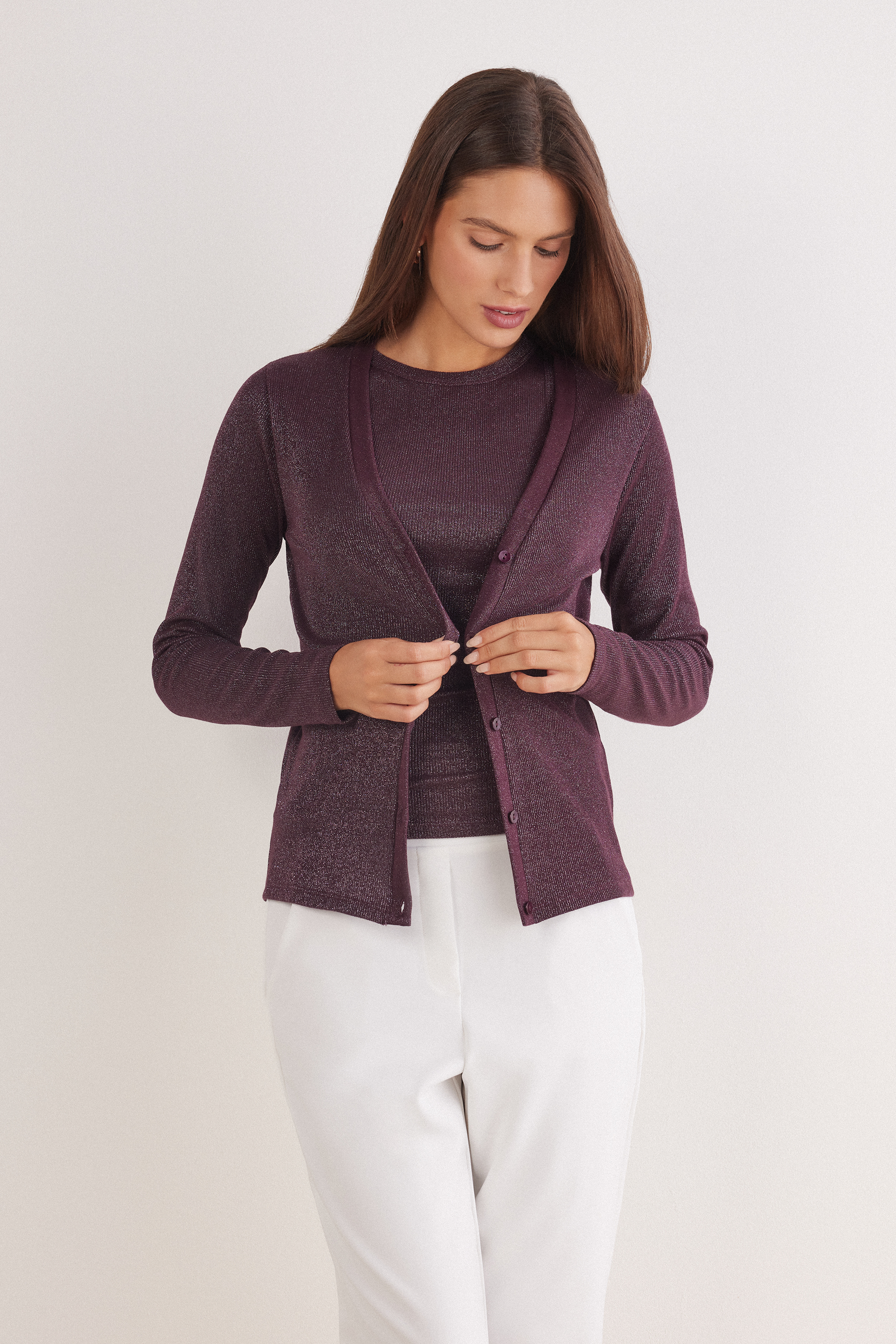 ラメ コットンリブ カーディガン