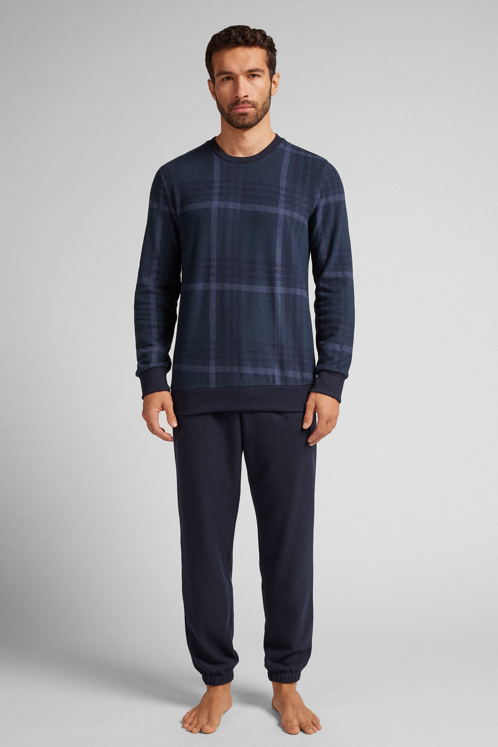 チェック柄 トリコット ロングパジャマ