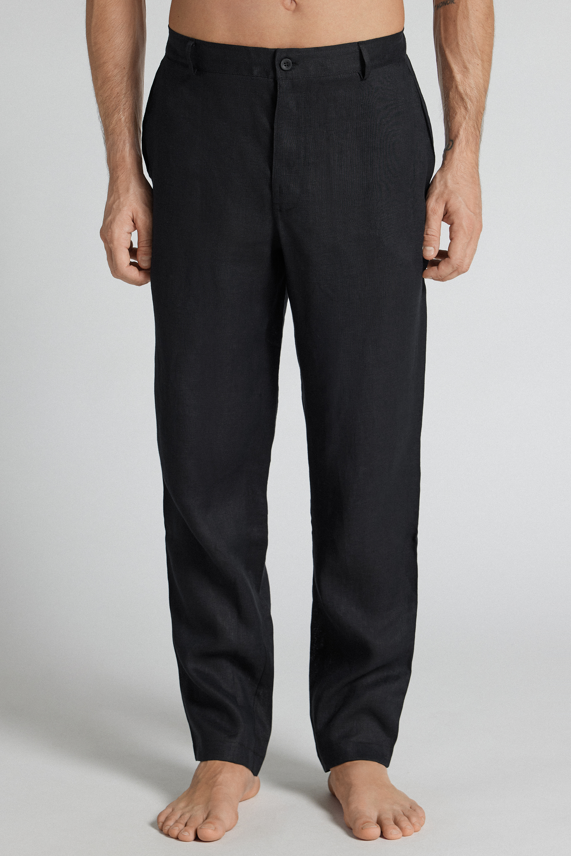 メンズ リネン100% ロングパンツ