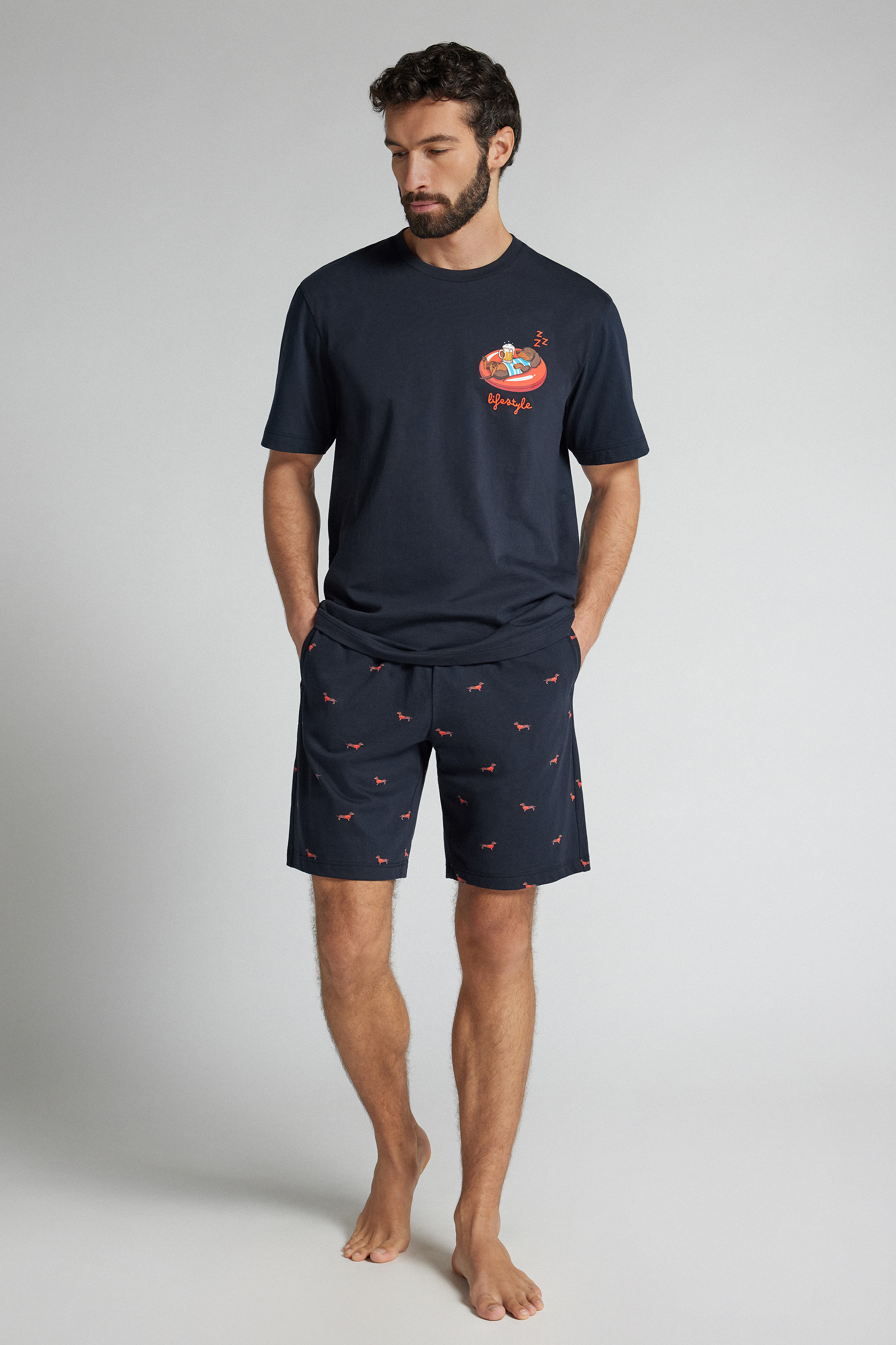 ダックスフンドプリント ジャージー ショートパジャマ