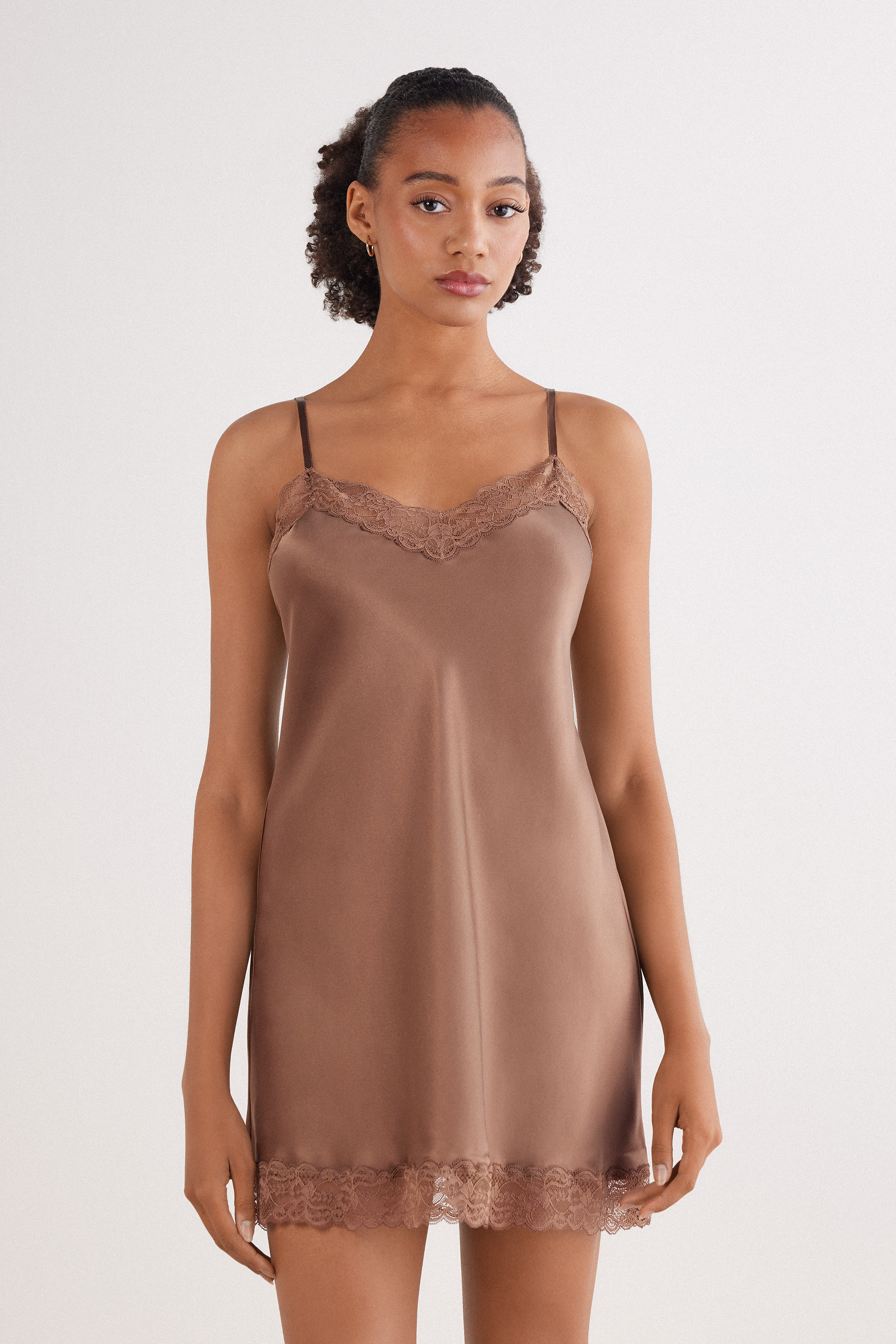 レース ディテール付きシルク スリップ