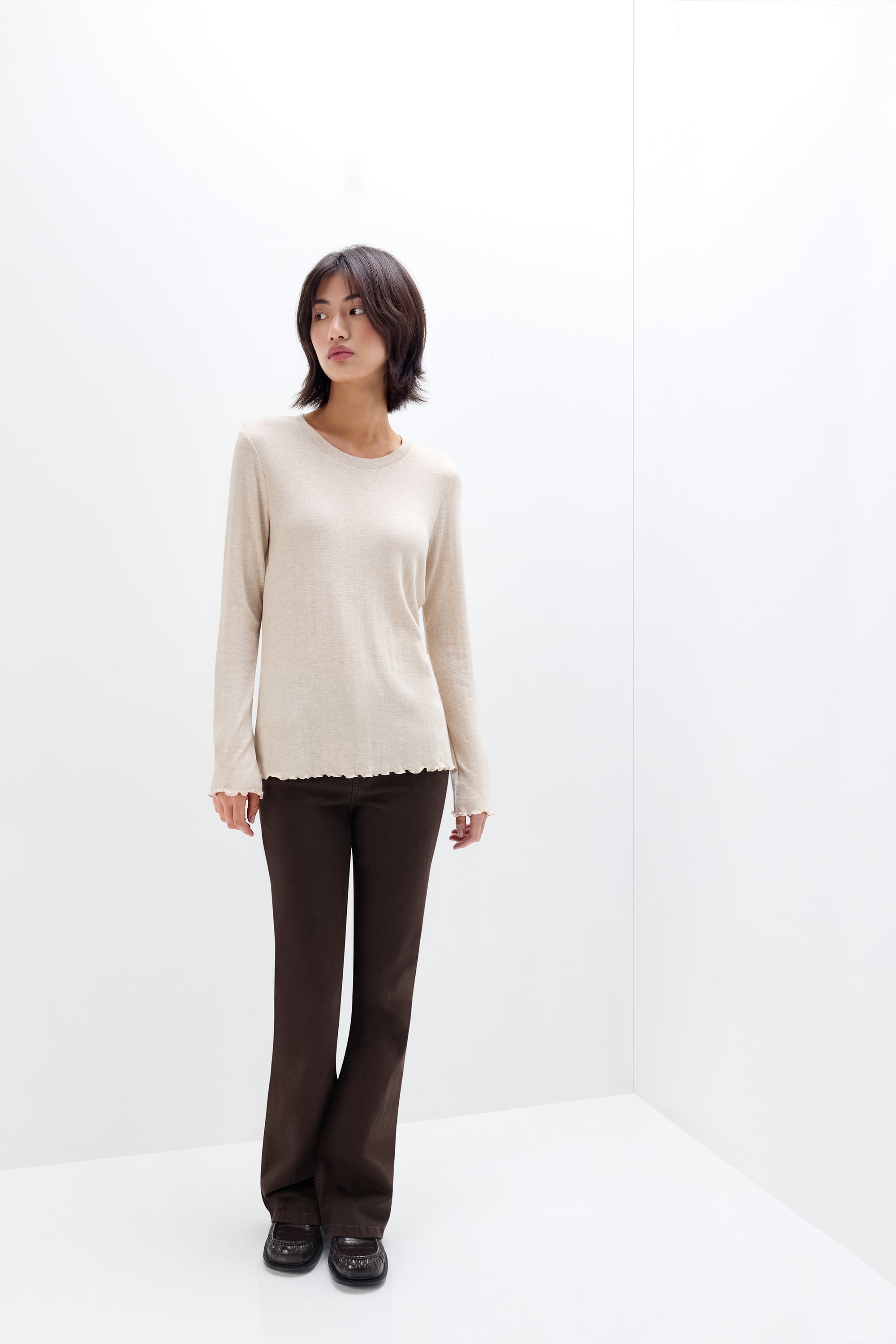 "Luxury Softness" モダール＆カシミヤ ロングスリーブ ニット
