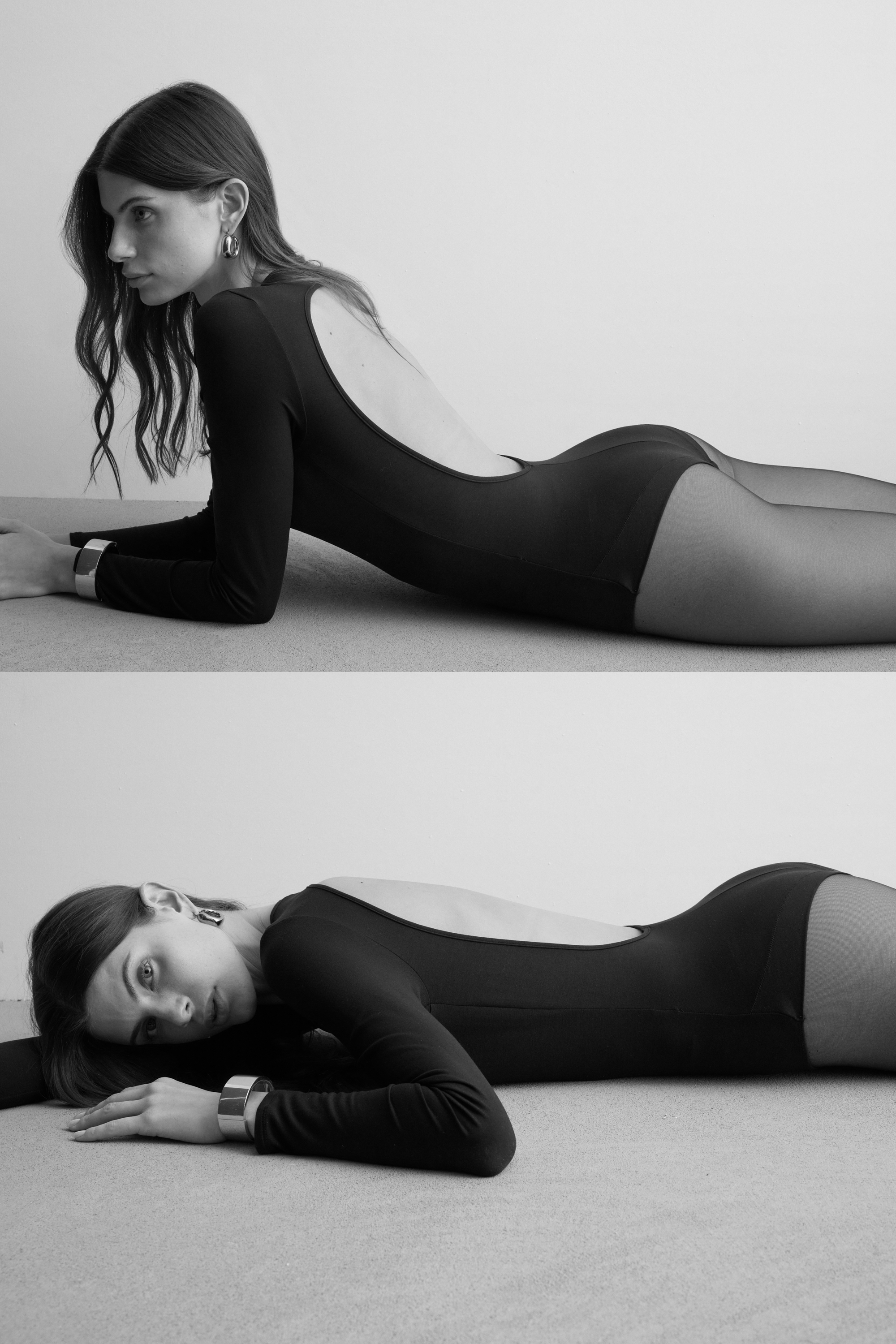 エッセンシャルモダール オープンバック ロングスリーブ ボディスーツ