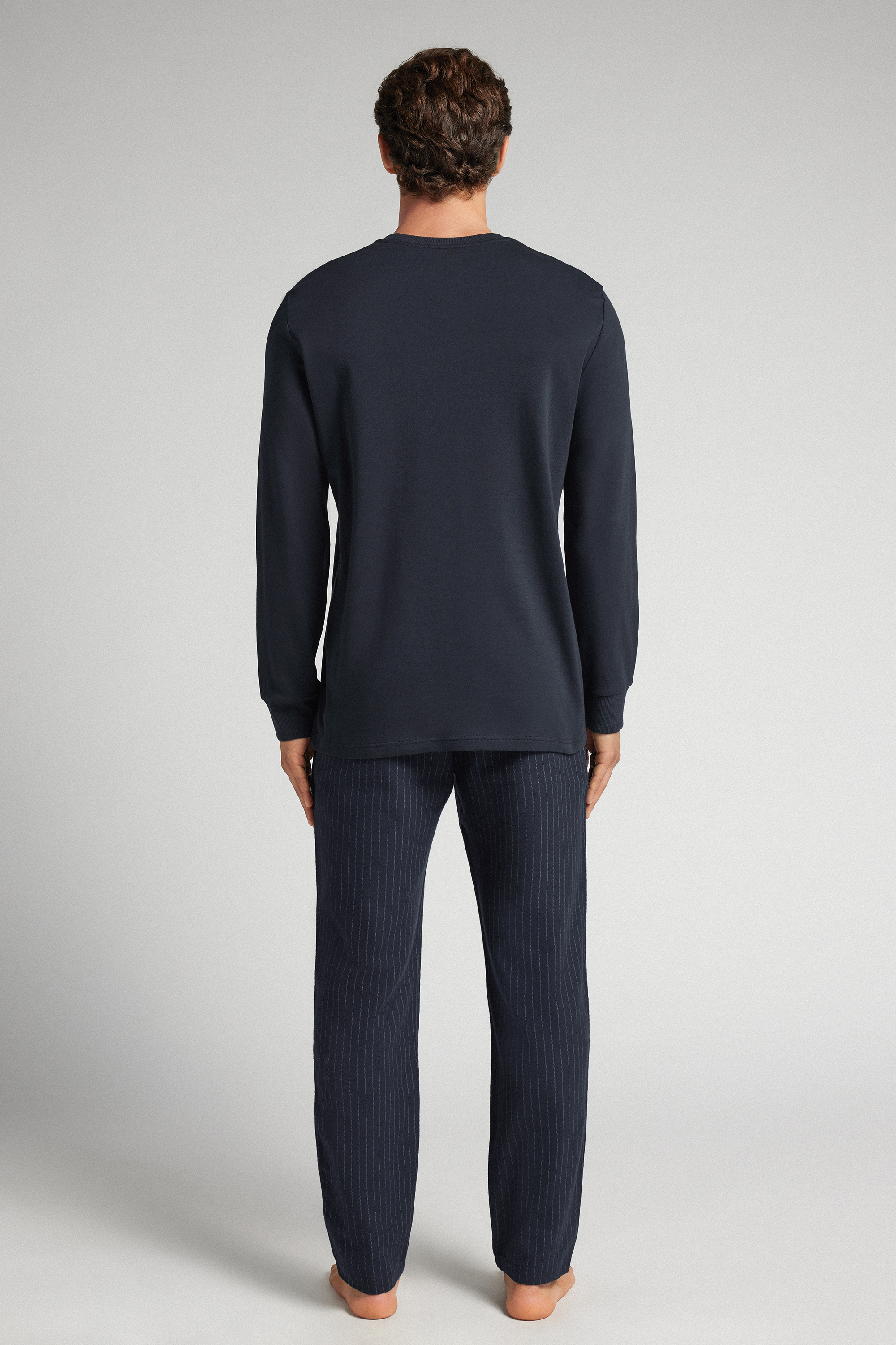 コットン ピンストライプ ロングパジャマ
