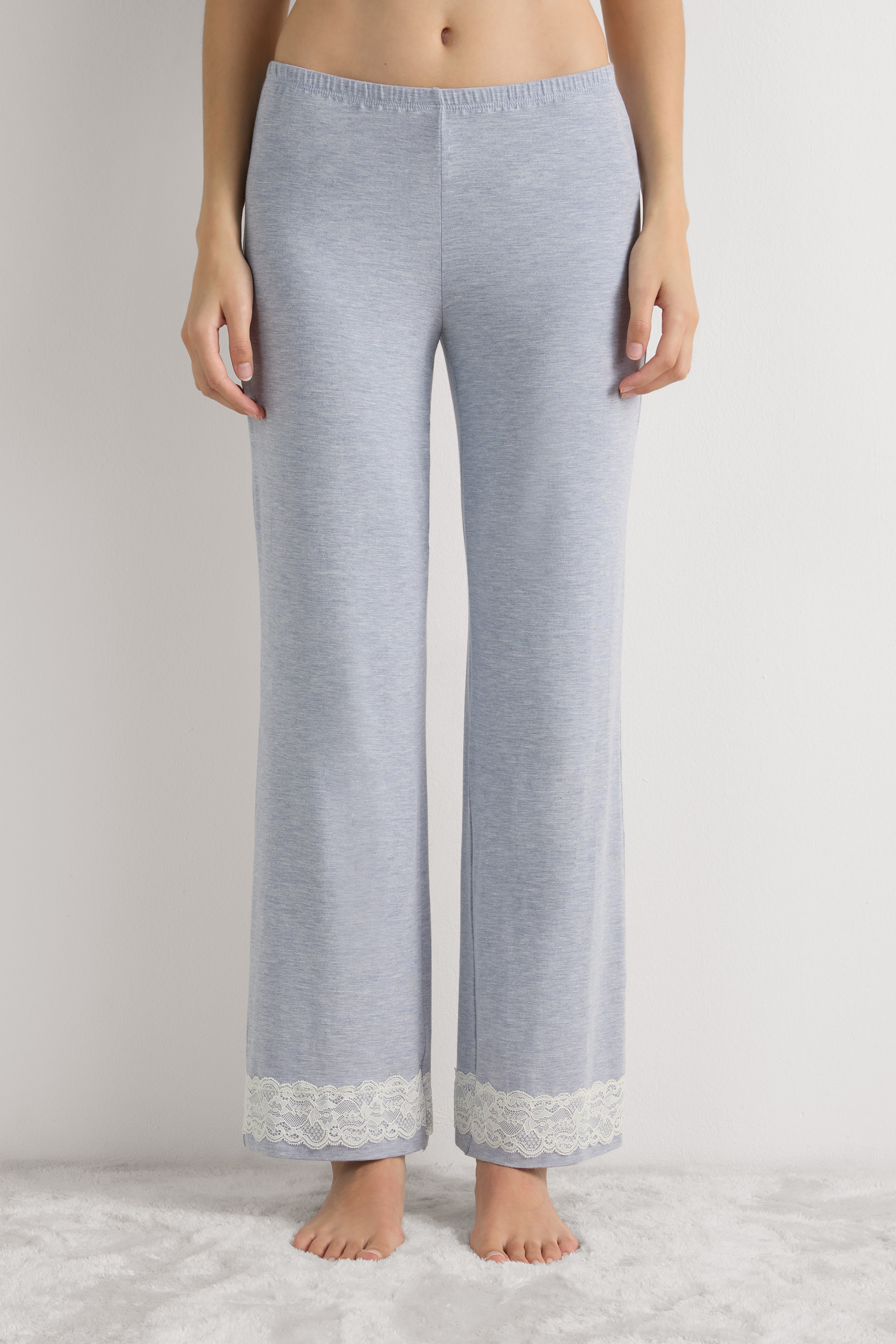 Lace Trim Full Length Pants in Modal | Intimissimi