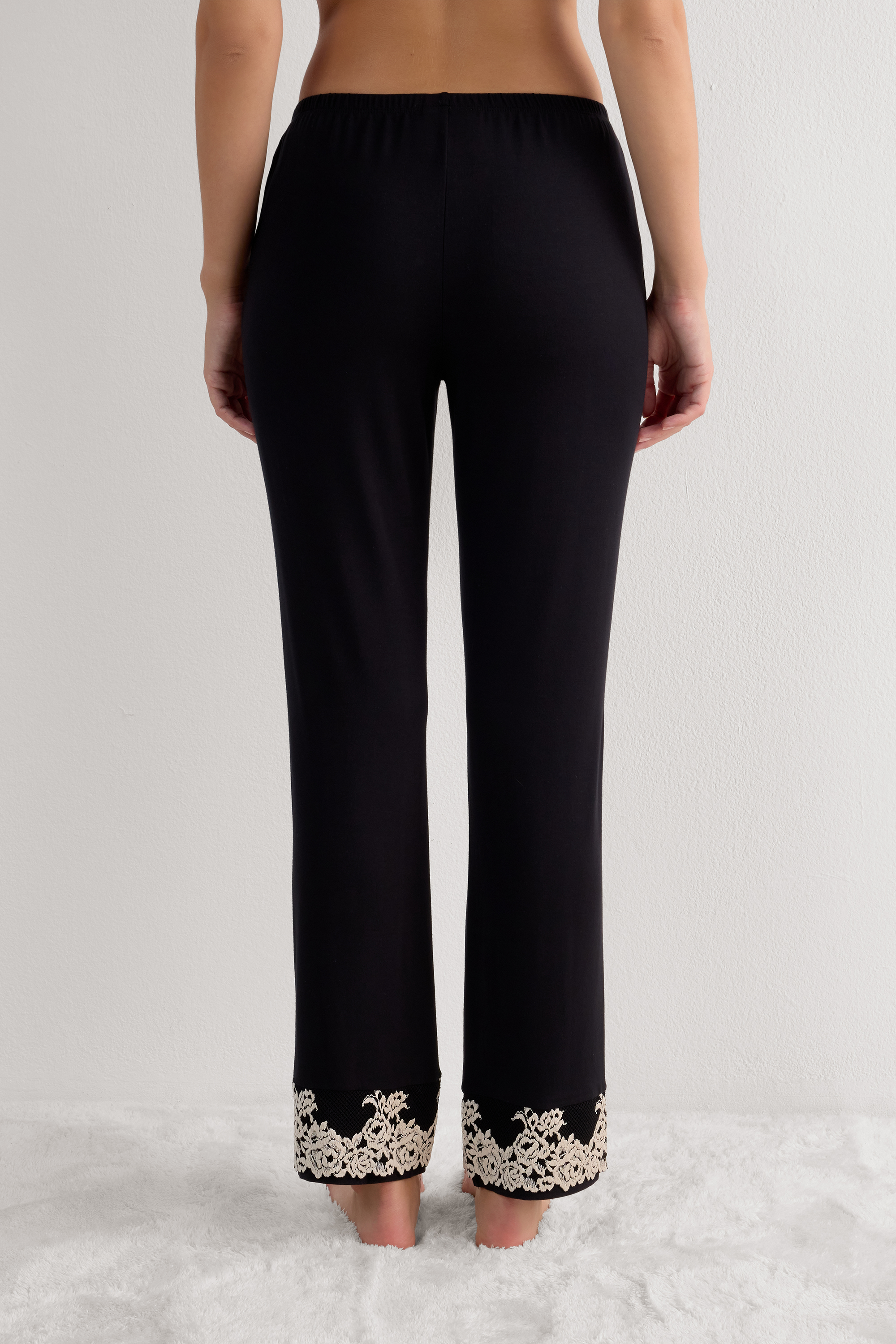 Pretty Flowers モダール レースヘム ロングパンツ