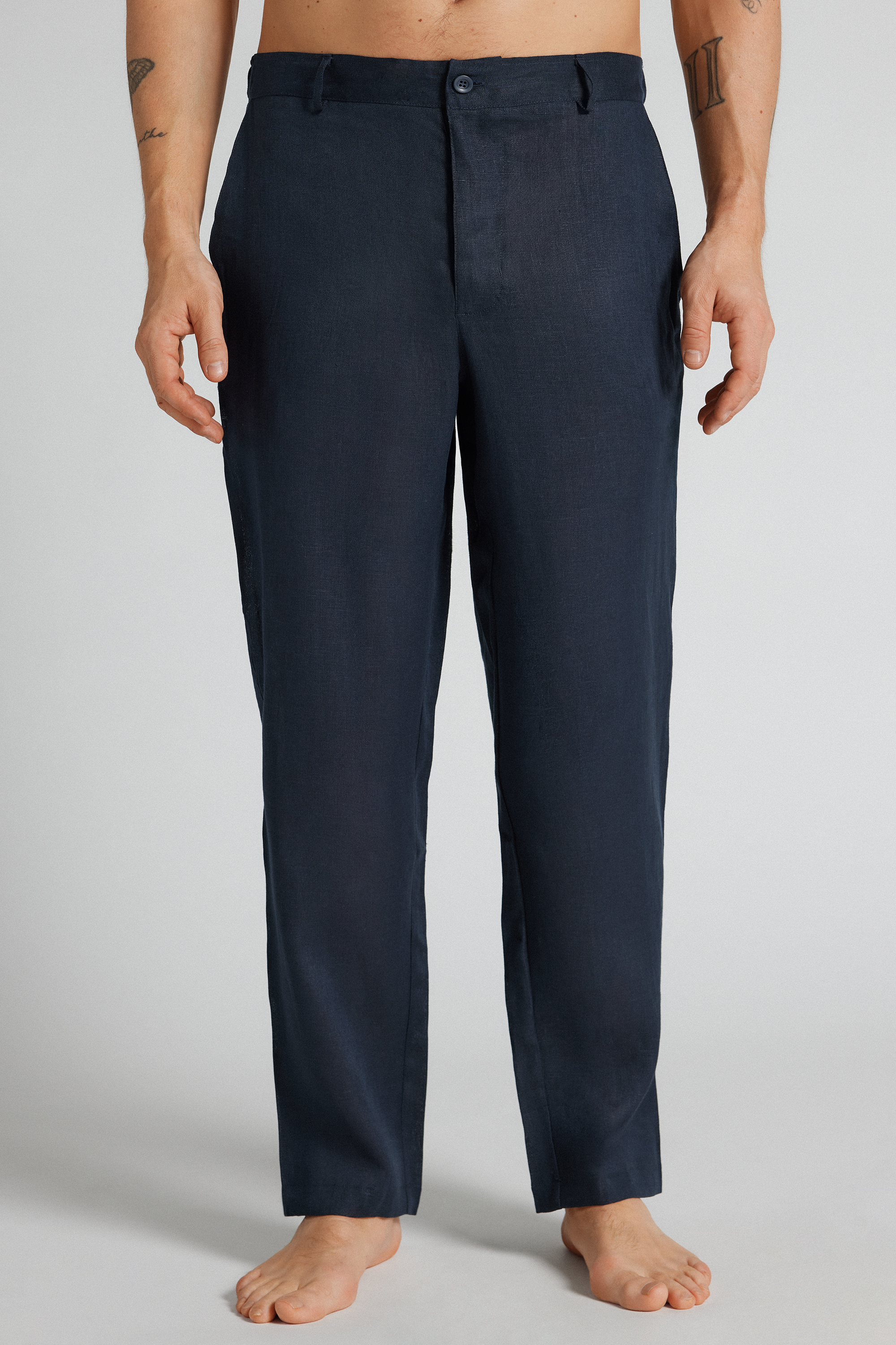 メンズ リネン100% ロングパンツ